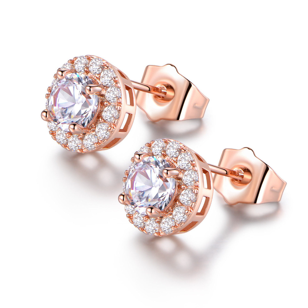 18K Rose Gold Filled Halo Studs